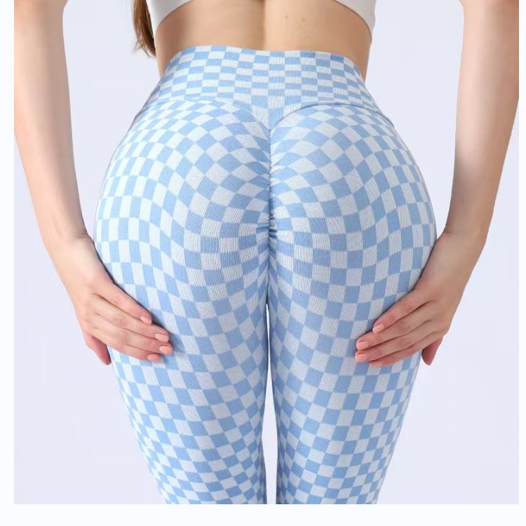 Pantalon de yoga Yiwu à carreaux imprimés multicolores pour femmes, pantalon froissé, rehausseur de hanches, amincissant, à séchage rapide, best-seller_voghion.com