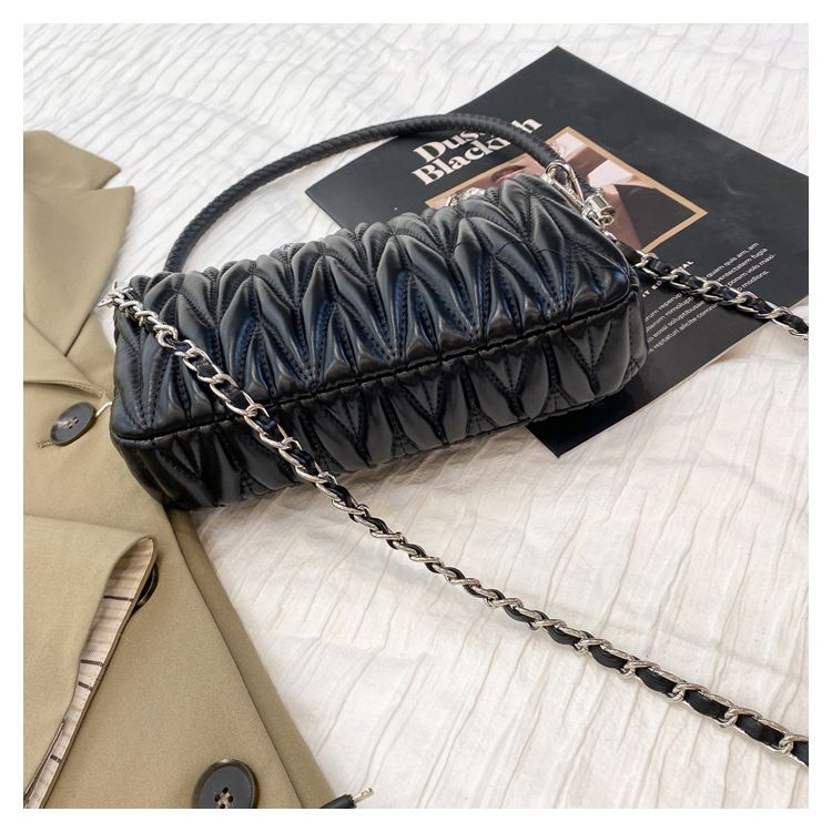 Fashionable and versatile niche chain bag one shoulder pleated diamond small fragrance style net celebrity ladies small bag ins shoulder bag_voghion.com