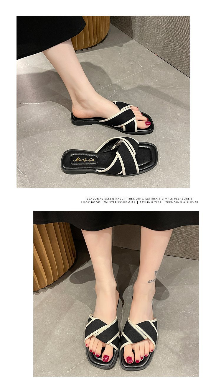 Summer new Korean version black and white flip-flops flat bottom soft bottom beach sandals sandals and slippers_voghion.com