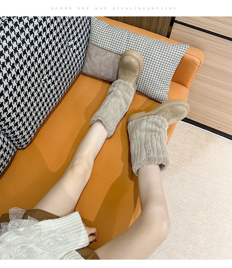 Women's Winter Snow Boots With Faux Fur Lining, Slip-Resistant Thick Sole, Mid-Calf Height, Water-Resistant Suede Upper, Round Toe, Chunky Heel_voghion.com