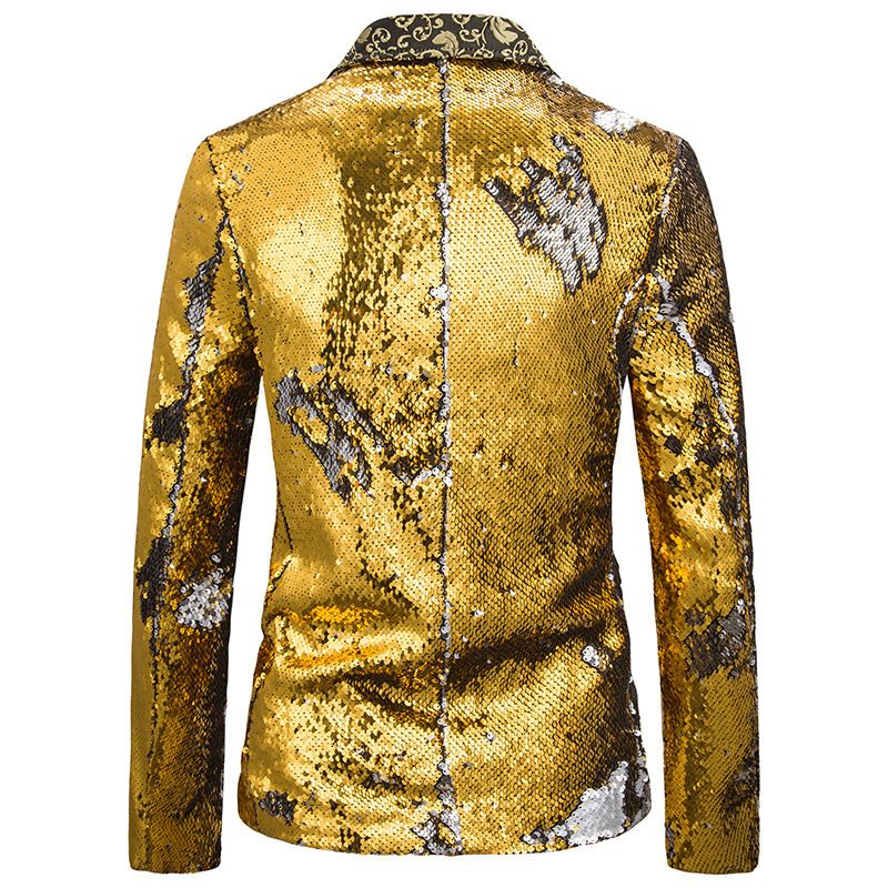 Giacca da uomo in paillettes bicolore autunno e inverno, piccola e comoda, per spettacoli, cantante da discoteca, completo da uomo_voghion.com