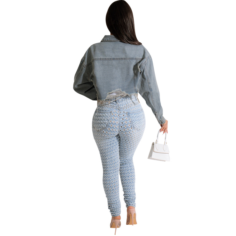 Kadın Giyim Moda Kısa Yıkanmış Kot Ceket Üst_voghion.com