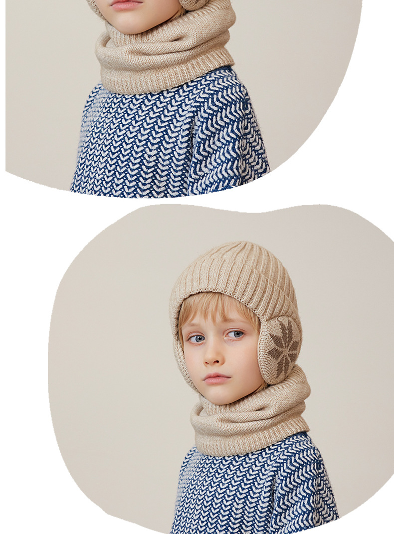 Children's Hat Winter Velvet Neck Set Knitted Wool Hat Men's and Girls' Warm Ear Protection Hoodie Head Cap_voghion.com