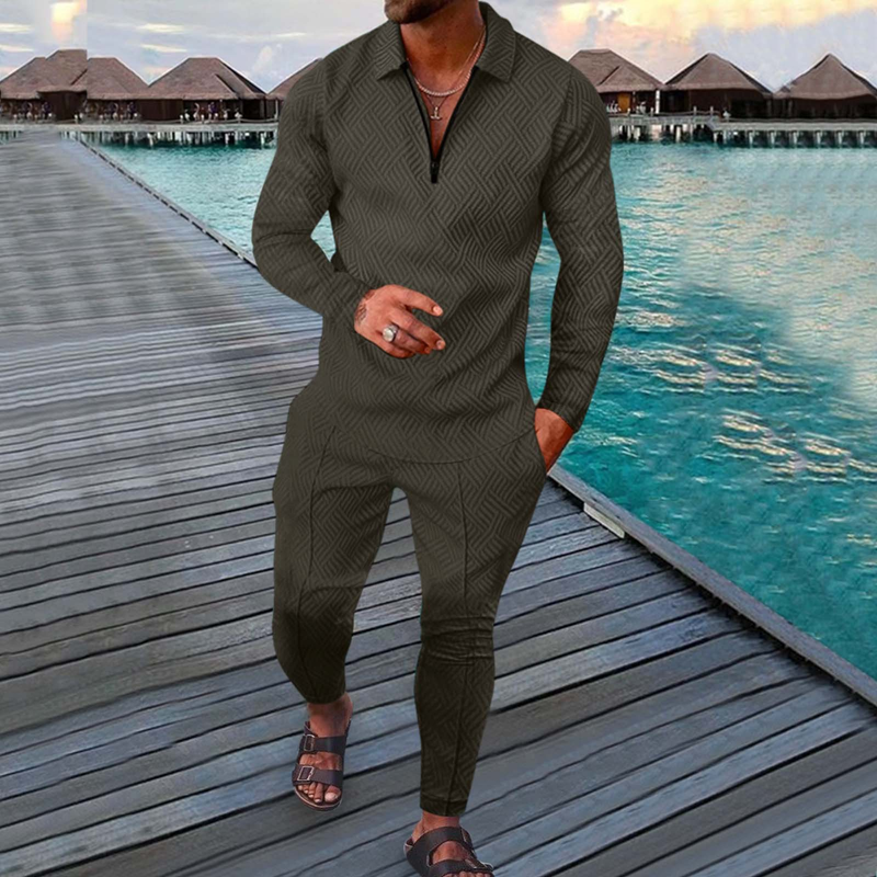 Camisa polo de manga larga y pantalones de chándal para hombre, traje de primavera y otoño de 2023, sudadera con cuello en V, ropa de calle vintage, conjuntos de chándal_voghion.com