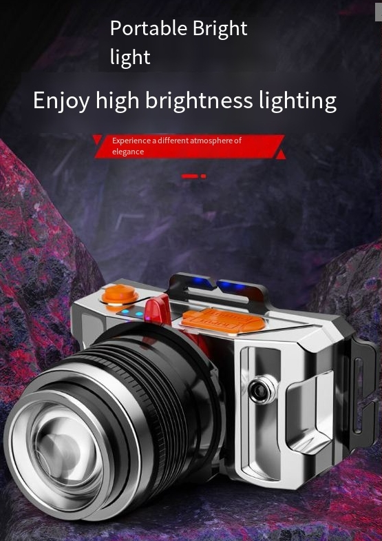 three light source headlight strong light USB wave induction fishing headlight blue light yellow light white light outdoor head mounted_voghion.com