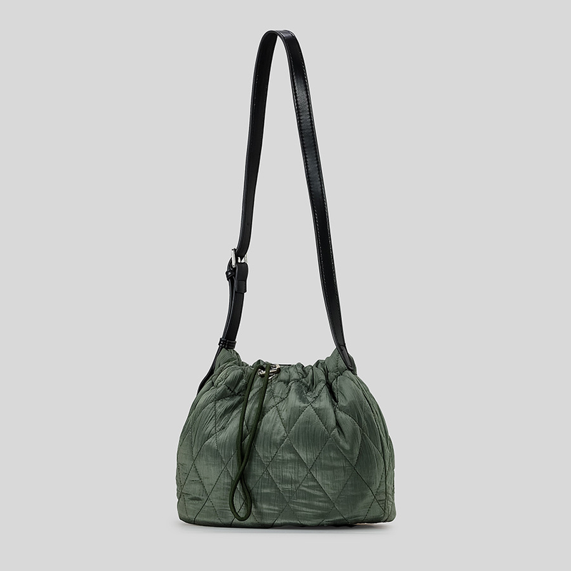 Borse da donna Borsa a tracolla semplice e alla moda in cotone trapuntato imbottito, borsa a secchiello con coulisse a forma di diamante da donna, borsa a mano in nylon per autunno e inverno_voghion.com