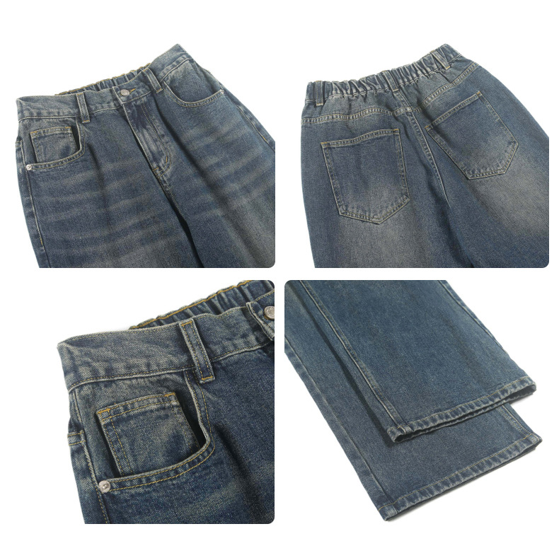 Roupas masculinas três cores novas calças jeans largas retas soltas calças de perna larga jeans elástico lavado para homens e mulheres_voghion.com