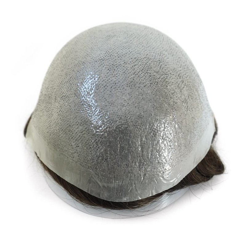 Thin Skin Knotted Toupee For Men 100% Human Hair Replacement System 0.05-0.06mm PU Base Hair Pieces Natural Hairline Real Wigs #4 Medium Brown Color_voghion.com