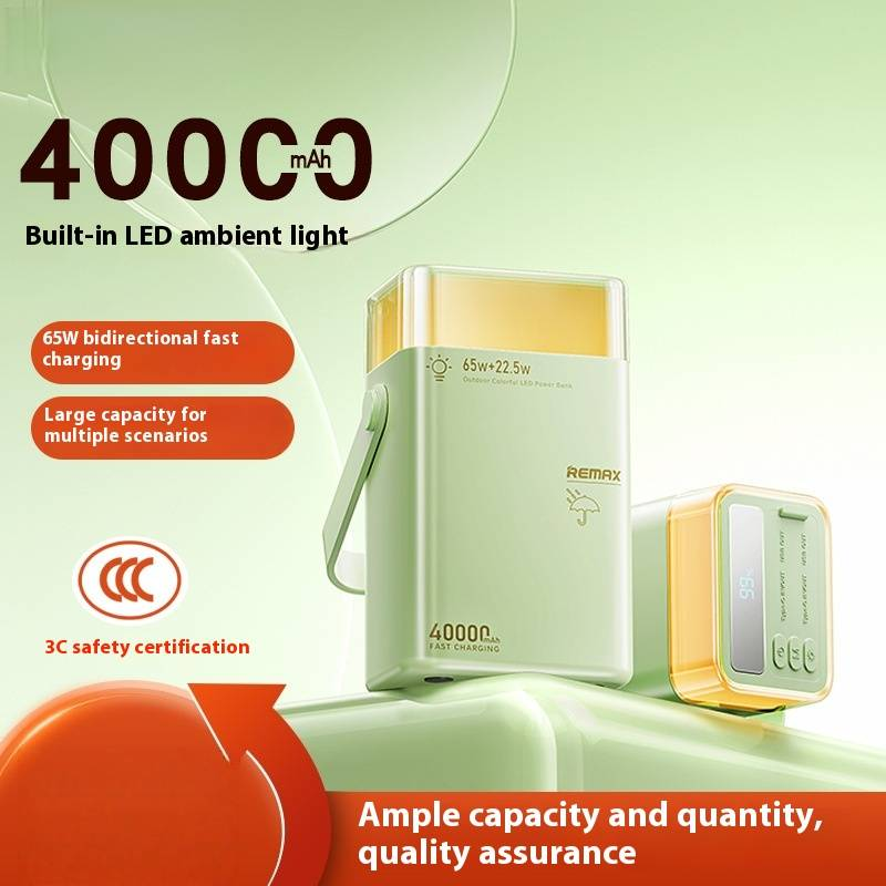 Batterie externe portable 40 000 mAh avec éclairage LED, charge rapide PD 65 W, pour ordinateur portable, téléphone et tablette (noir/blanc/vert)_voghion.com