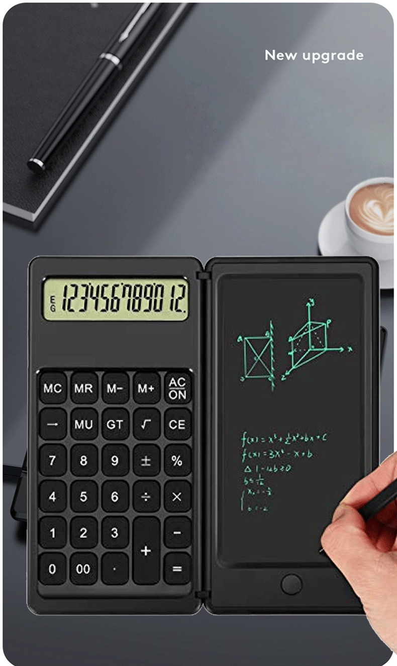 Solar-Powered Scientific Calculator With Writing Pad - 12-Digit Display, Dual Power (Battery & Solar), Portable & Lightweight For Students, Office_voghion.com