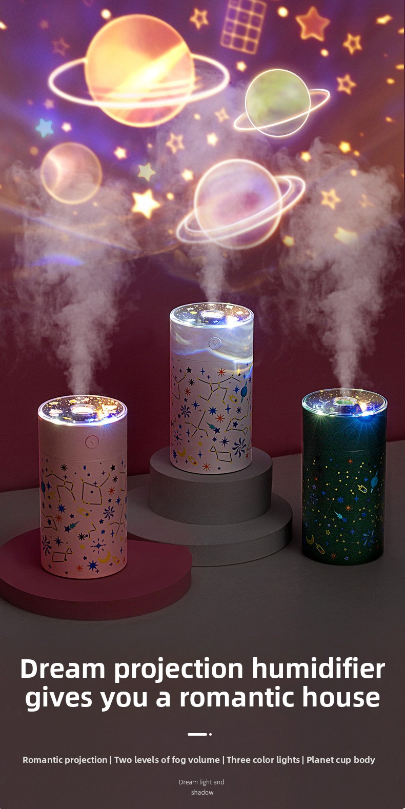 Umidificatore a proiezione di stelle galattiche – Diffusore di aromaterapia alimentato tramite USB con 3 pellicole stellari intercambiabili, serbatoio da 250 ml e LED a 7 colori | Ultra silenzioso_voghion.com