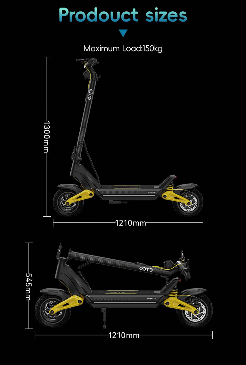 OOTD S10 Pro opvouwbare e-scooter - 80 km bereik, 1400W dubbele motor, offroad-capaciteiten_voghion.com