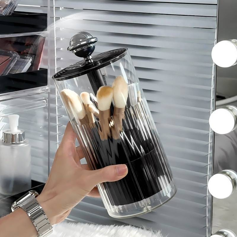 Automatisch aufsteigender Make-up-Pinselhalter mit staubdichter Abdeckung – Stilvoller Kosmetik-Organizer für Pinsel und Stifte, Schreibtisch-Aufbewahrungsbox_voghion.com