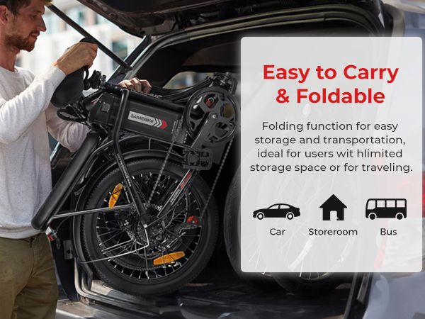 SAMEBIKE Bicicletta elettrica pieghevole, bicicletta elettrica da 20'' per pendolari per adulti, autonomia di 70 km e velocità di 25 km/h_voghion.com