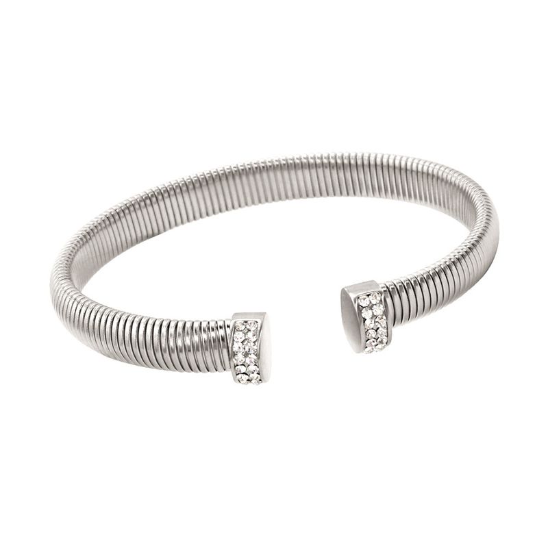 Wemen's Jewelry Titanium Steel Zircon Necklace Earrings Open Bracelet Collar Set_voghion.com