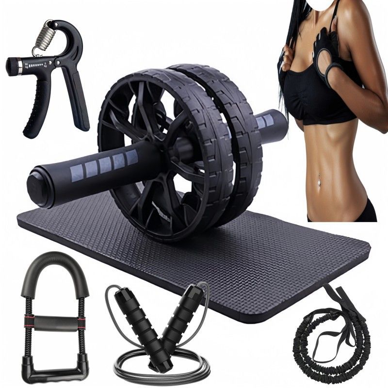 Ruota addominale AB Wheel, sei gomiti, ruota addominale silenziosa, set combinato fitness, set da 7 pezzi, flessioni, grip per polsi, set di corda per saltare_voghion.com