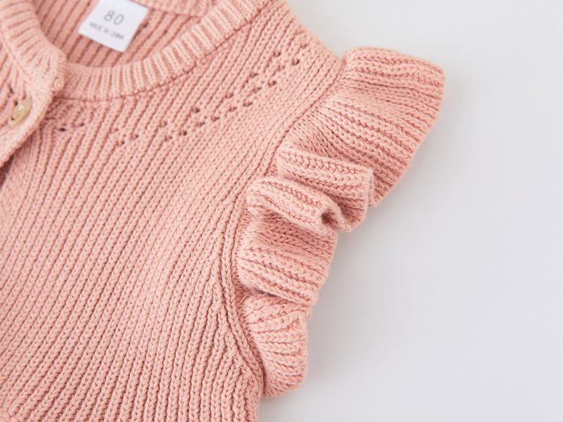 Gilet in cotone biologico per bambine – Cardigan girocollo senza tempo (80-120 cm, sicurezza di classe A, 2 tonalità neutre)_voghion.com