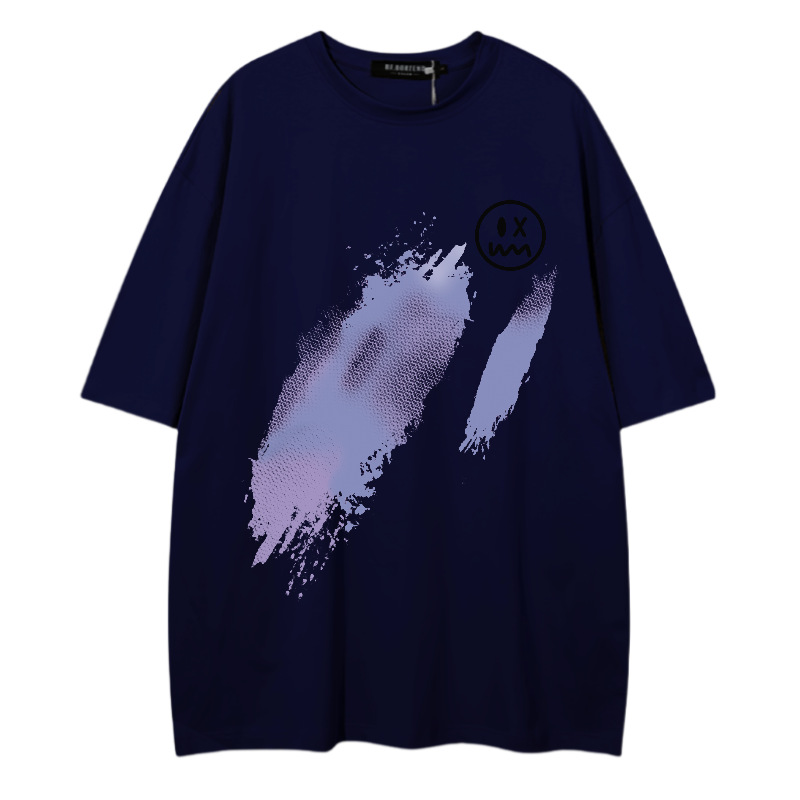 2024 Neue trendige Marke Einfaches, lockeres, kurzärmeliges T-Shirt für Männer mit lächelndem Gesicht, bedruckt, für Paare, vielseitig einsetzbar, komplett aus Baumwolle_voghion.com