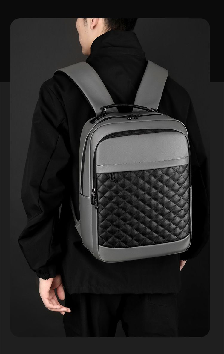 Zaino da lavoro in pelle PU Zaino da uomo impermeabile Zaino per computer semplice multifunzionale alla moda_voghion.com