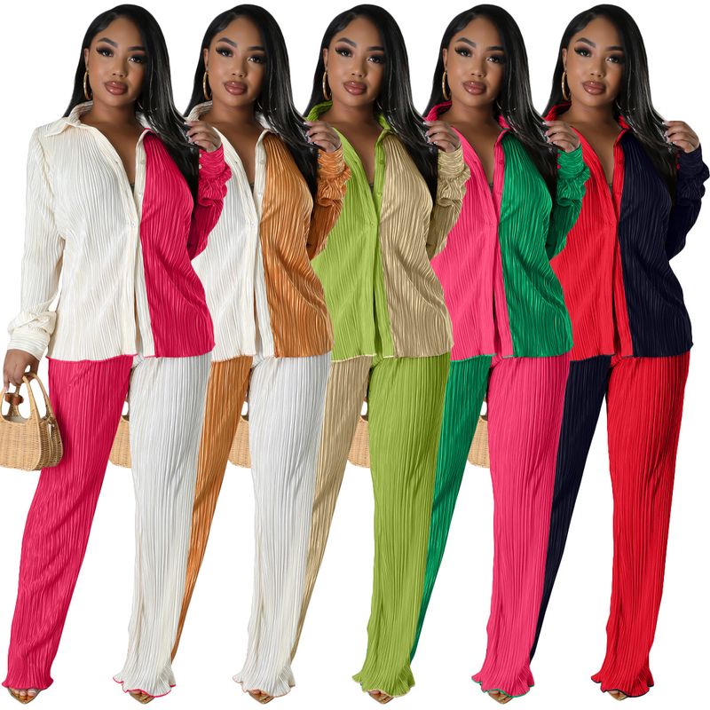 Abbigliamento donna Autunno Nuovi prodotti Colore Stuzzicadenti Tessuto Largo Casual Due Pezzi Completo_voghion.com