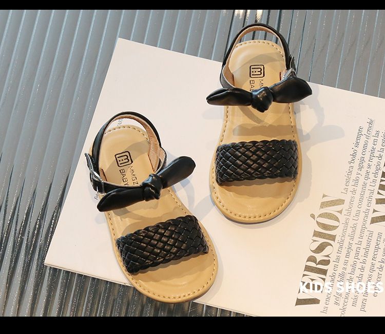 Sandali intrecciati per bambine, scarpe da principessa, primavera ed estate, nuovi sandali in sughero con suola morbida e velcro, con fiocco._voghion.com