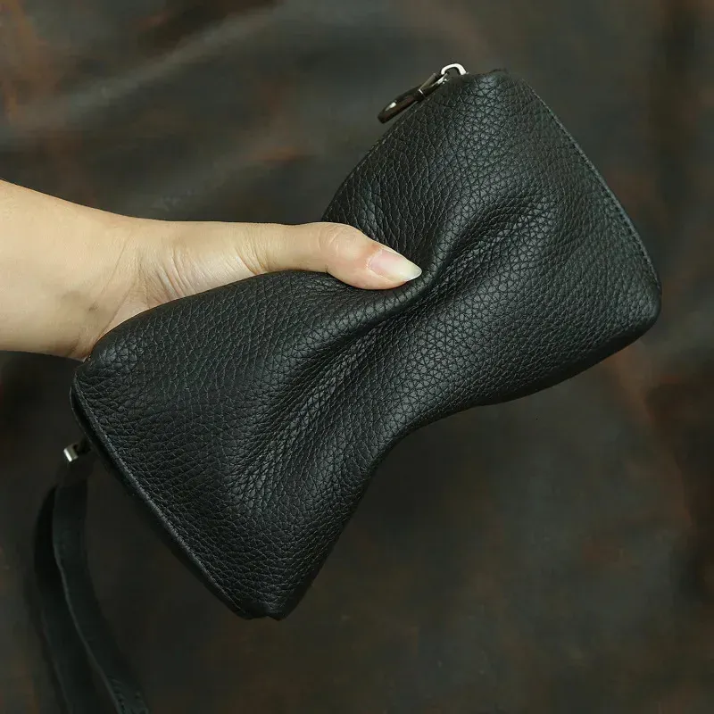 Mens Leather Clutch Soft Long Zipper Wallet Top Layer Denim Enhanced Casual Phone Bag 250314l_voghion.com