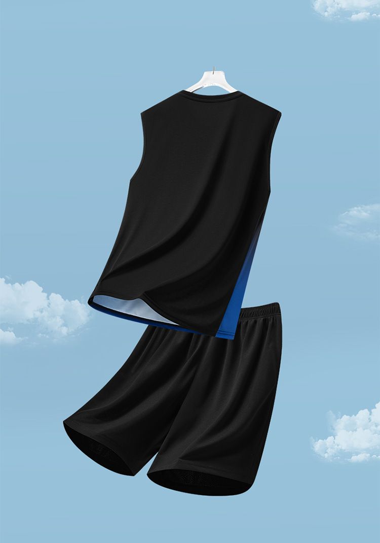 Sportanzug Herren Sommer Herren Freizeitanzug Bedruckter Farbverlauf Lockerer Zweiteiliger Anzug Atmungsaktiv Schnelltrocknende Weste Shorts Herren_voghion.com