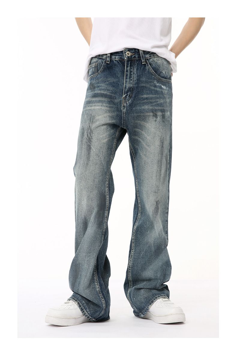 Men's Clothing Retro Distressed Colored Flared Casual Jeans_voghion.com