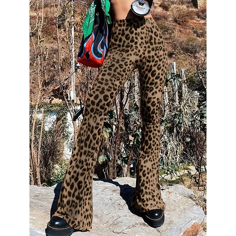 Leopard Print Flared Pants For Women High Waist Slimming Versatile Bell Bottom Tight Elastic Leggings_voghion.com