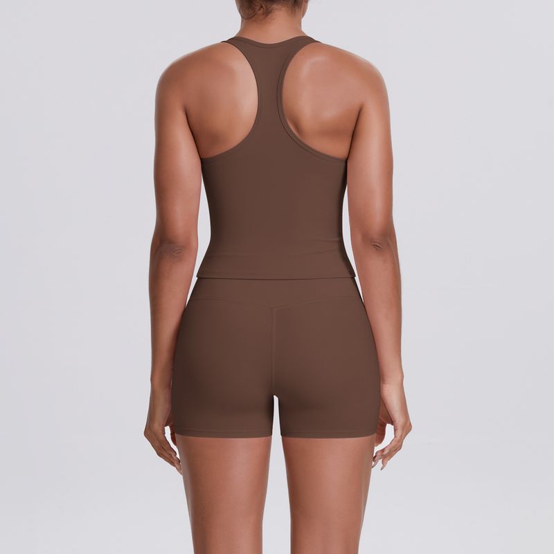 Neues, doppelseitiges, gebürstetes, einfarbiges, eng anliegendes Racerback-Sport-BH-Set für Laufen, Fitness und Yoga für Damen_voghion.com