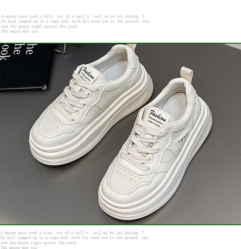 2024 jesień nowe buty damskie zwiększające wysokość ze skórzanymi skośnymi obcasami, grubą podeszwą, lekkie codzienne białe małe_voghion.com