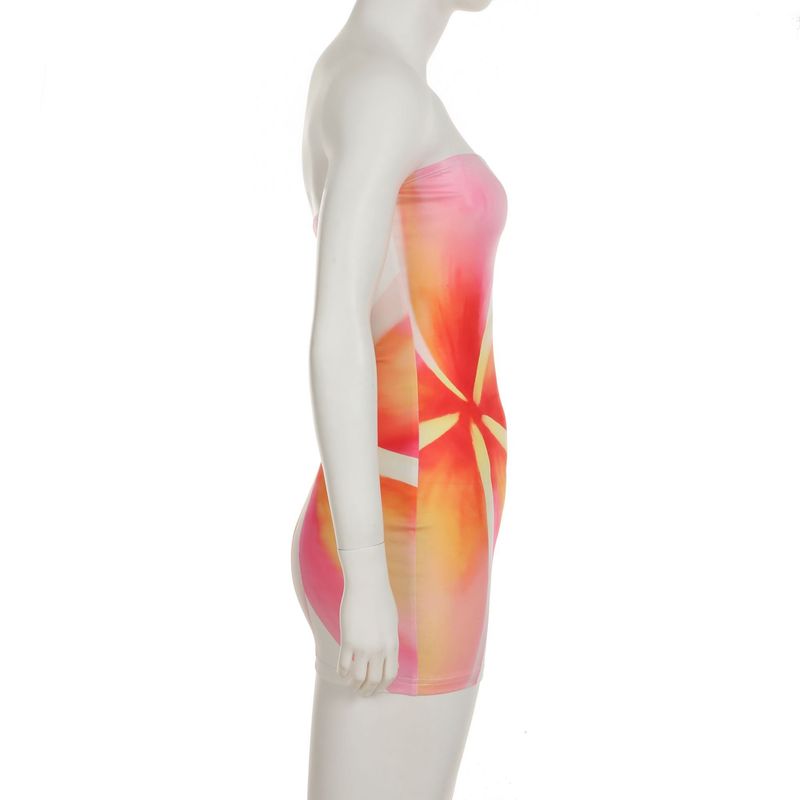 Sexy Vacation Style Printed Contrasting Basic Strapless Skirt, High Waist Slim Fit Dress, Hip Hugging Short Skirt For_voghion.com