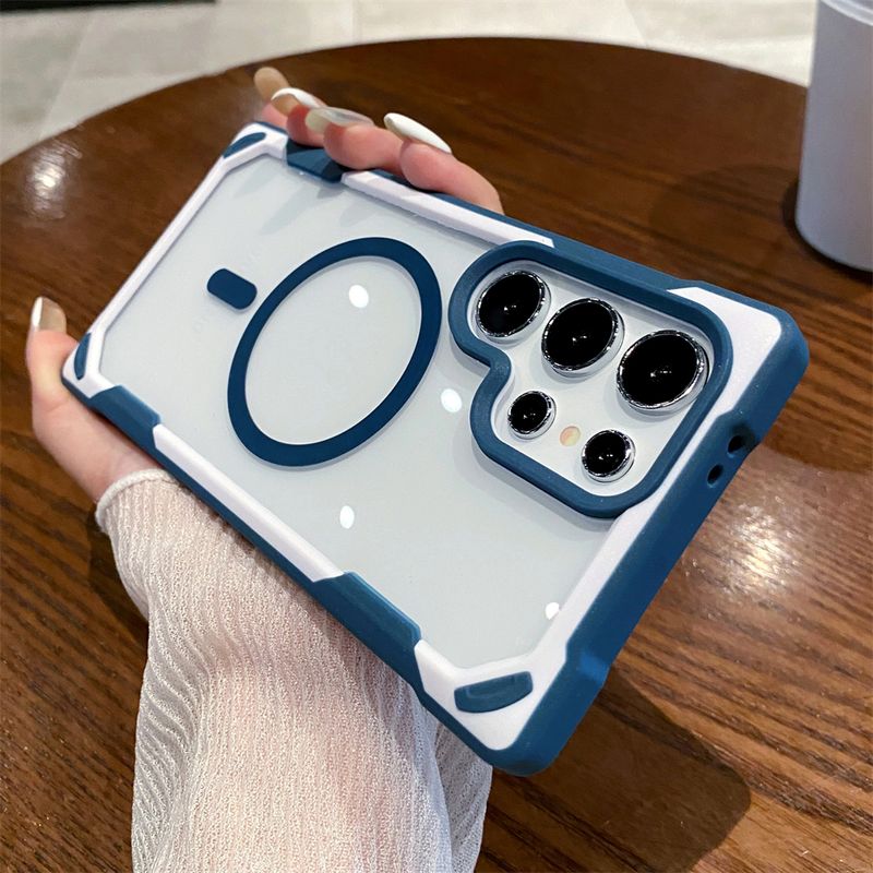 Contrast Clash Color Magnetic Phone Case For Samsung S25 Ultra S24 Plus For Armor Shockproof Bumper Transparent Cover_voghion.com