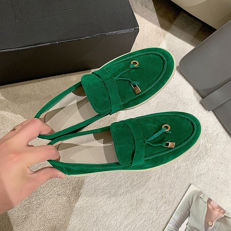 SHLIANG Modne zamszowe mokasyny damskie płaskie buty okrągłe noski wsuwane mokasyny codzienne wygodne muły leniwe buty damskie SB164_voghion.com
