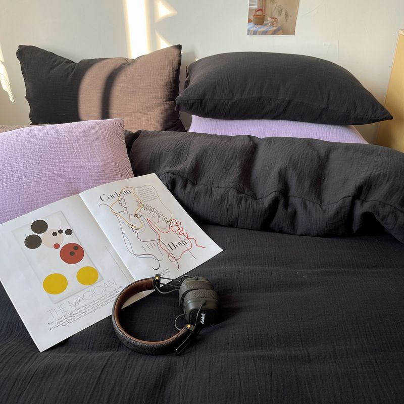 skin-friendly Soft Milk Tea Color Double Yarn Duvet Cover, Washed Cotton Four-piece Set, Bed Sheet Set Of Three_voghion.com