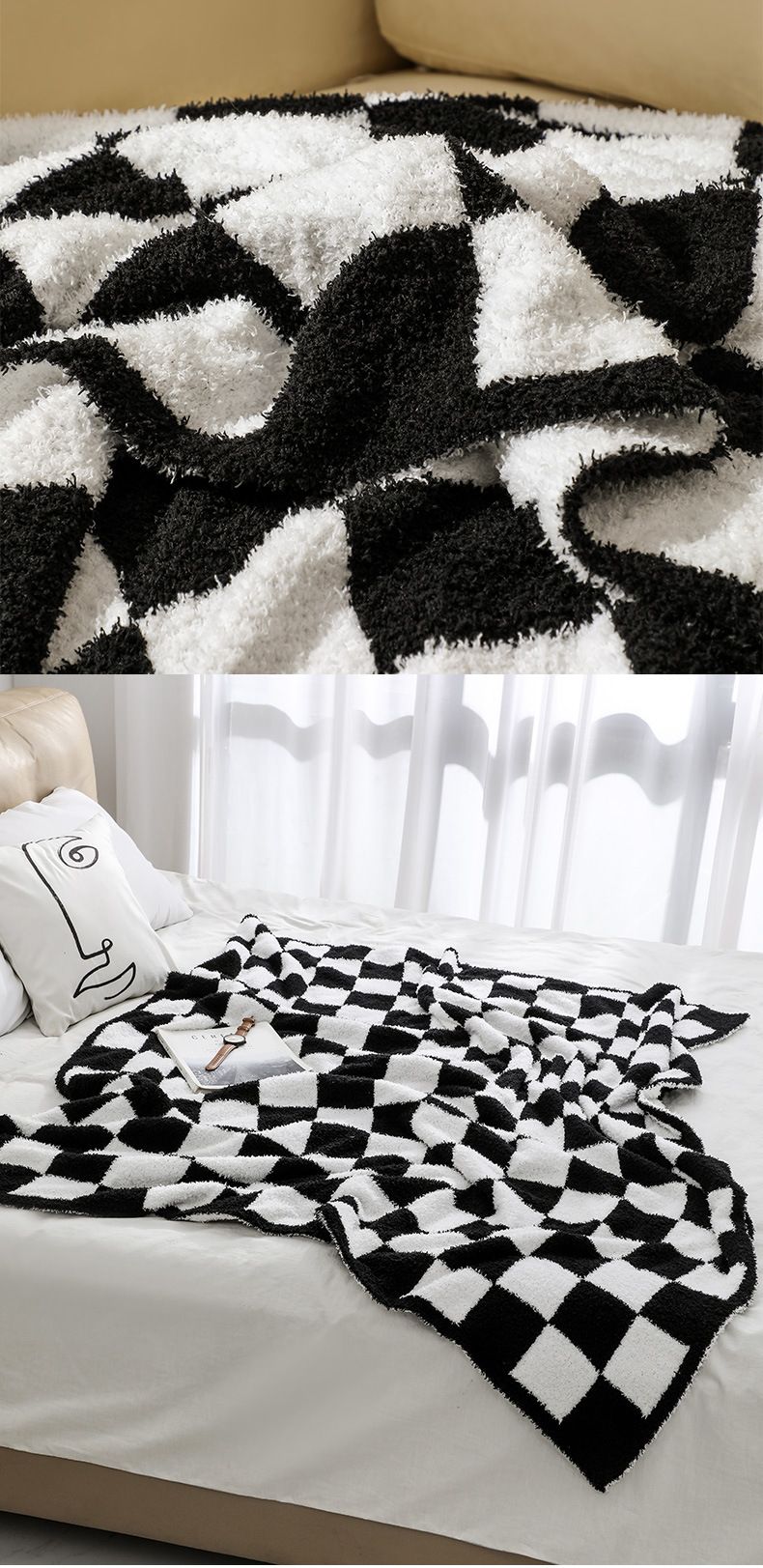 INS Nordic divano coperta a scacchiera scozzese coperta piccola aria condizionata lavorata a maglia, coperta per pisolino in velluto con bordo mezzo_voghion.com