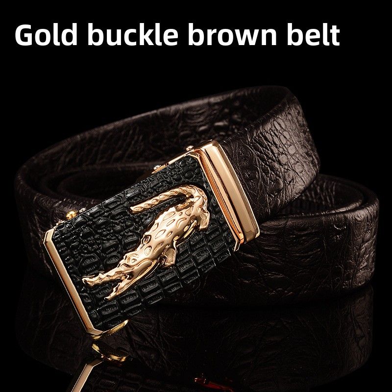Men's Genuine Leather Belt Alligator Leather Pattern Automatic Buckle_voghion.com