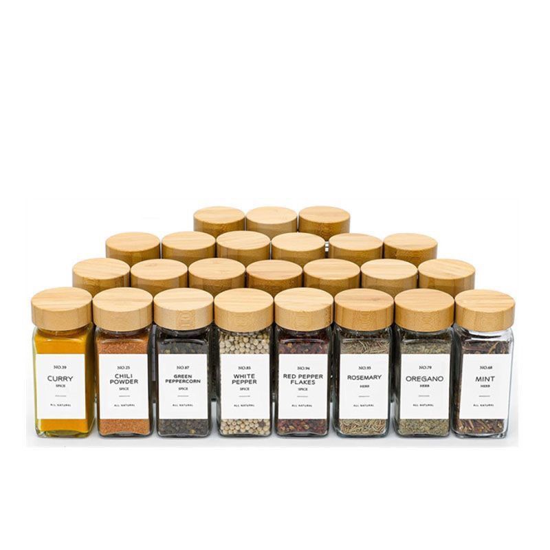 Seasoning Set With Bamboo Lid Square Glass Bottle 120ml For Sprinkling Pepper Spice Sealed Jar_voghion.com