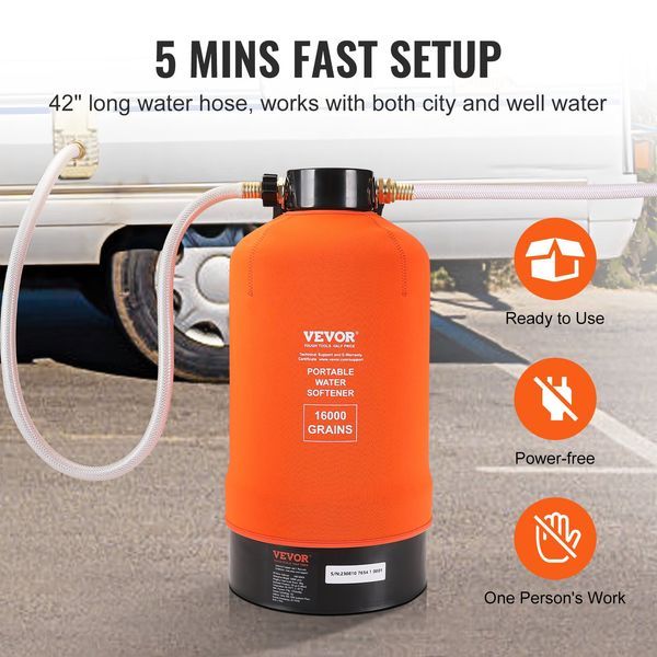 RV Water Softener, 16,000 Grain Portable Water Softener, With 3/4' Brass Fittings And 42' Hose, Soften Hard Water Filter System For RVs, Trailers,_voghion.com