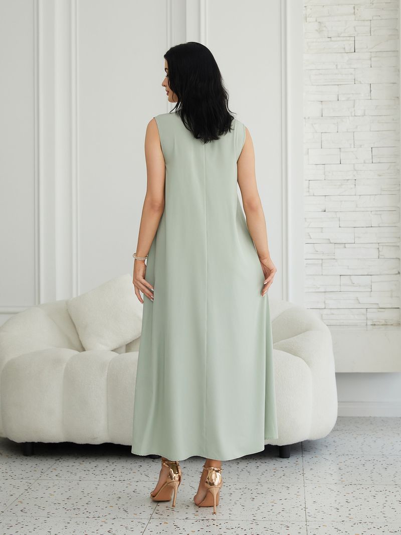 Elegantes, besticktes Abaya-Kleiderset mit Weste aus Dubai für Muslime – langärmliges Maxikleid mit Blumenspitze für Damen (Hellgrün, M/L/XL/XXL)_voghion.com
