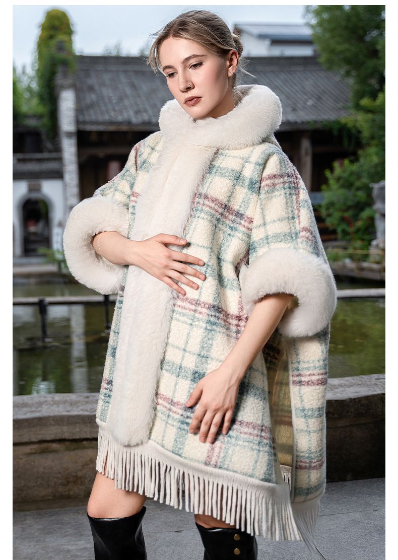 Scialli da donna autunno e inverno, nuovi mantelli caldi a quadri lavorati a maglia, scialle in peluche, nappa, lana, tutto abbinato, cappotto spesso per donna_voghion.com