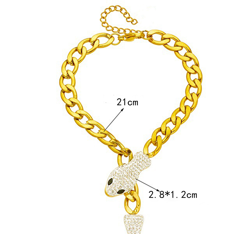Stainless Steel Rhinestone Snake Charm Bracelet For Women Fashion Thick Chain Girls Punk Hip Hop Wrist Jewelry Gift_voghion.com