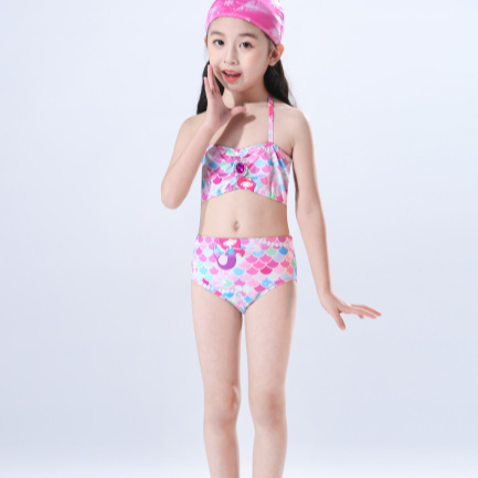 Maillot de bain sirène mère et enfant, Bikini queue de sirène trois pièces pour filles avec palmes_voghion.com