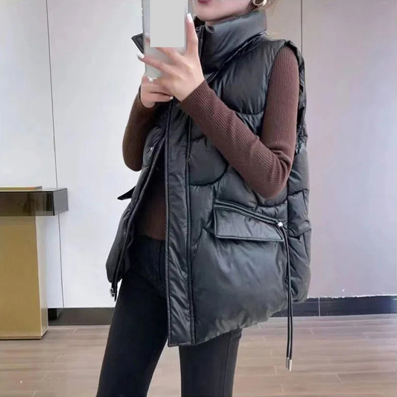 Damenbekleidung Herbst und Winter neue Mode Daunenweste aus Baumwolle für Frauen tragen glänzende waschbare Weste lose Weste Jacke_voghion.com