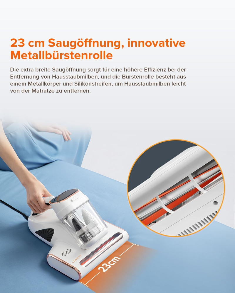 Kabelloser Handstaubsauger, 500 W, intelligenter Staubsauger zur Milbenentfernung für Matratzen, Betten, Sofas und Möbel mit UV-Staubsauger zur Milbenentfernung_voghion.com