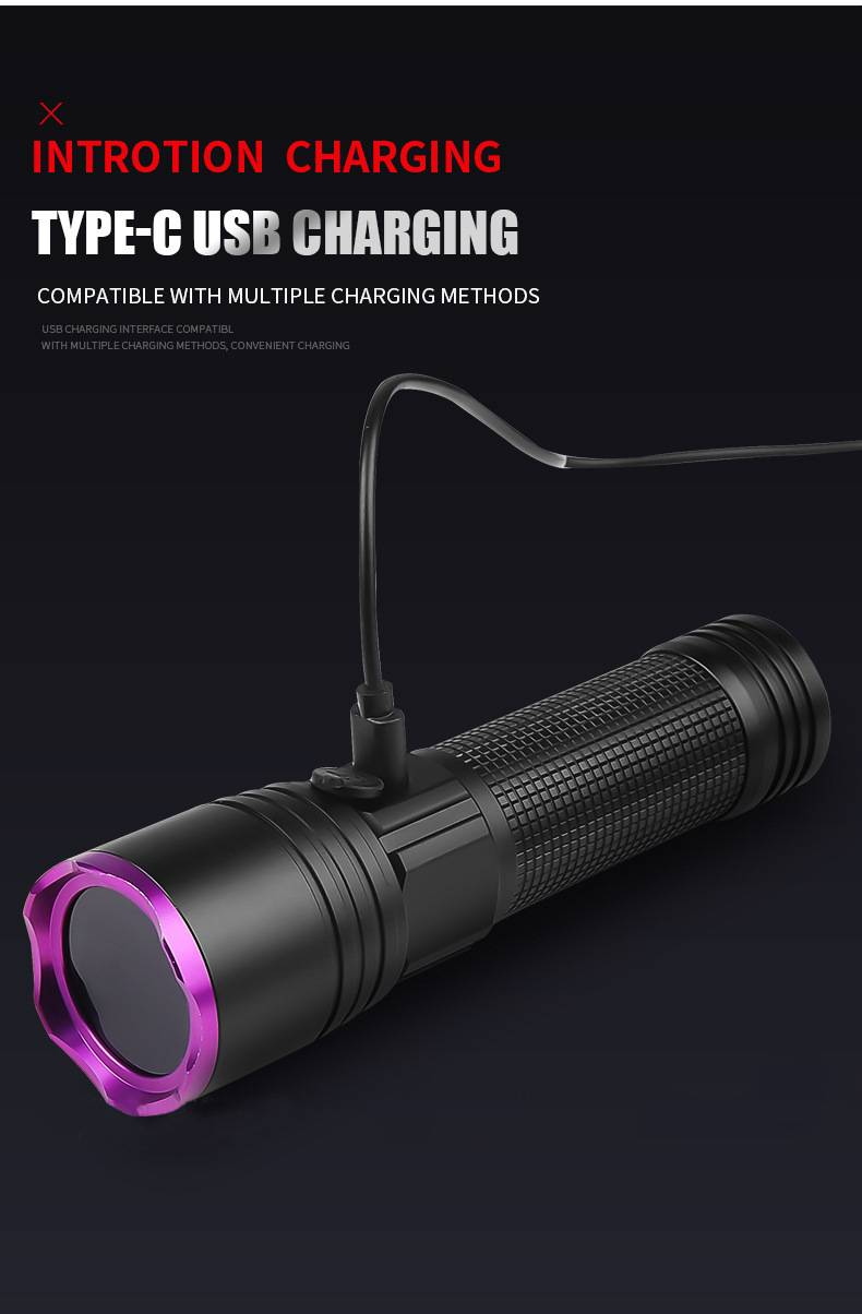 Torcia LED UV365 - Luce nera in lega di alluminio per rilevamento di denaro, ispezione della tigna del gatto e uso domestico (lunghezza d'onda 395 nm, torcia UV portatile)_voghion.com