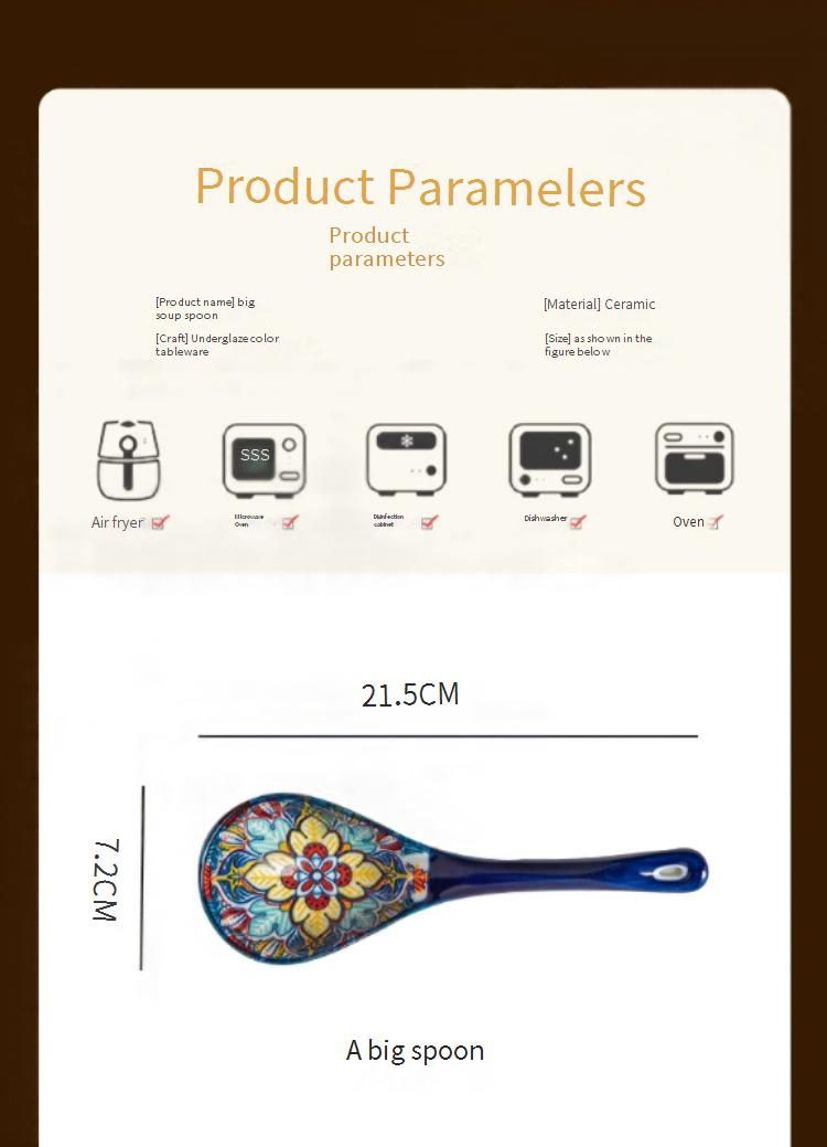 Bohemian Ceramic Soup Spoon Household Large Soup Spoon Long Handle Spoon Porridge Spoon Porridge Spoon Large Spoon_voghion.com