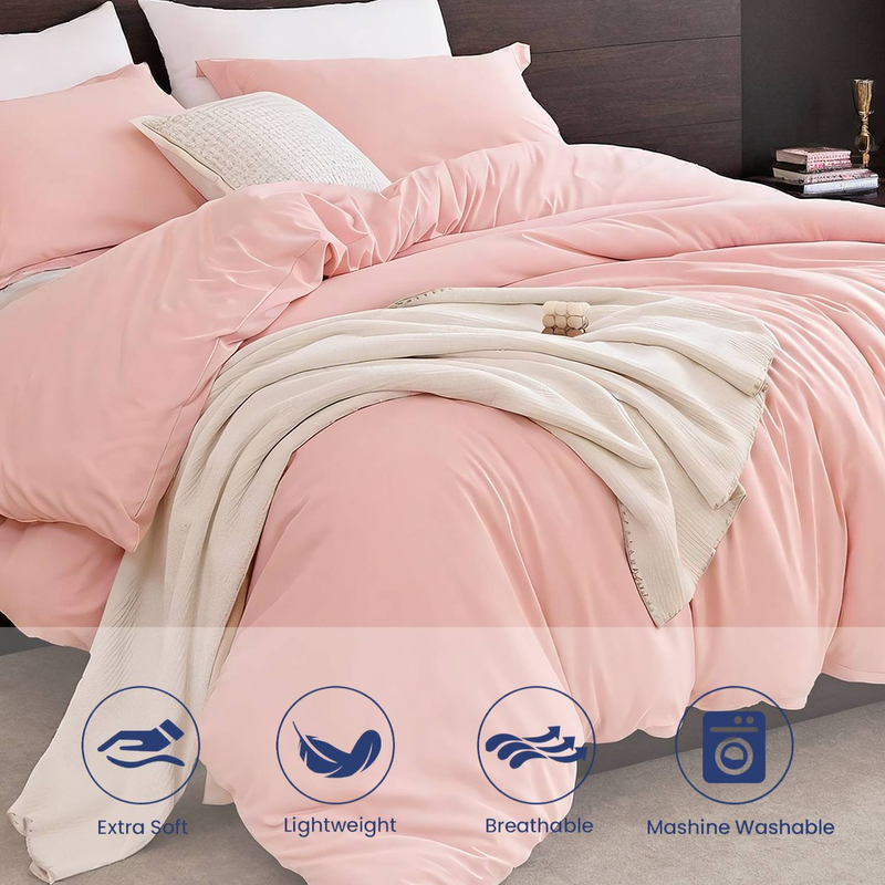 Solid Color Quilt Cover Pillowcase Three-Piece Bedding Set - Ultra Soft Microfiber Hotel Collection - Quilt With Button Closure And Two Pillowcases_voghion.com