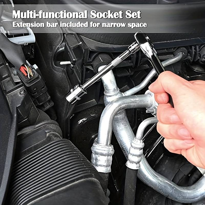 AIRAJ 46 Pieces 1/4 Inch Drive Socket Ratchet Wrench Set,Metric And Extension Bar For Auto Repairing And Household, With Storage Case_voghion.com