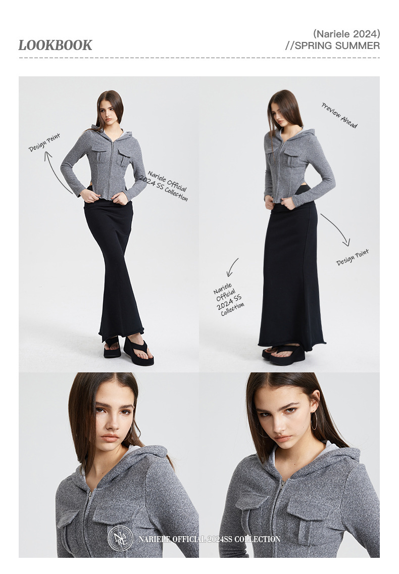 Abbigliamento da donna Felpa con cappuccio e zip da donna - Top corto a maniche lunghe con vestibilità attillata e dettaglio tasca_voghion.com